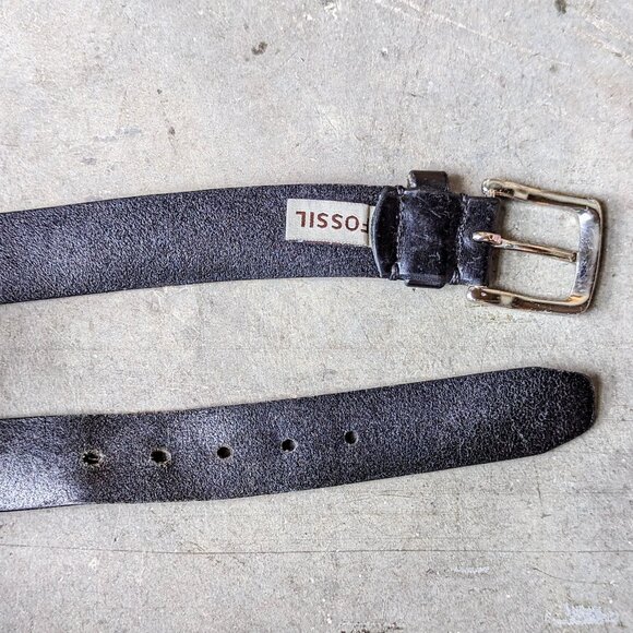 Fossil Black Genuine Leather Silver Buckle Belt size 40 - Picture 7 of 10